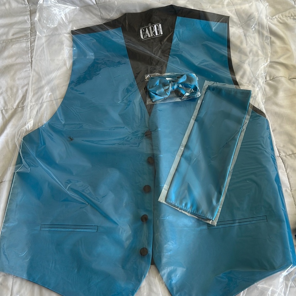 Mens Large Tuxedo Vest - PEACOCK BLUE